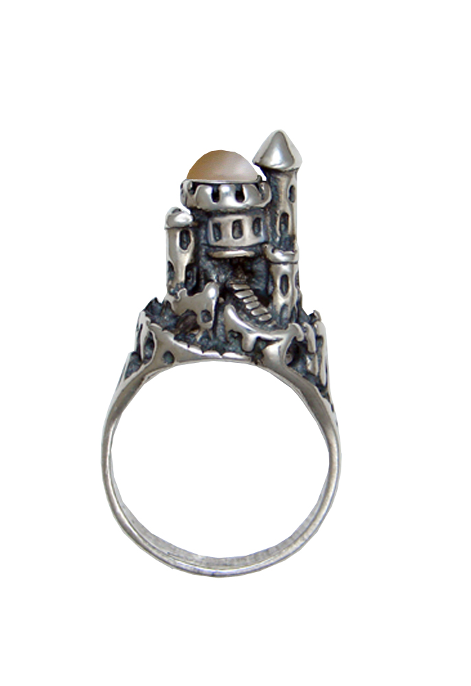 Sterling Silver Castle of Dreams Ring With Peach Moonstone Size 5